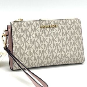 Michael Kors Large Double Zip Wallet Wristlet Powder Blush Multi